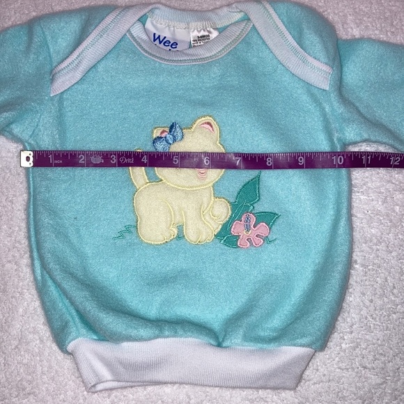 Vintage y2k wee works soft fleece mint green kitty cat matching set 3/6m - Picture 3 of 8